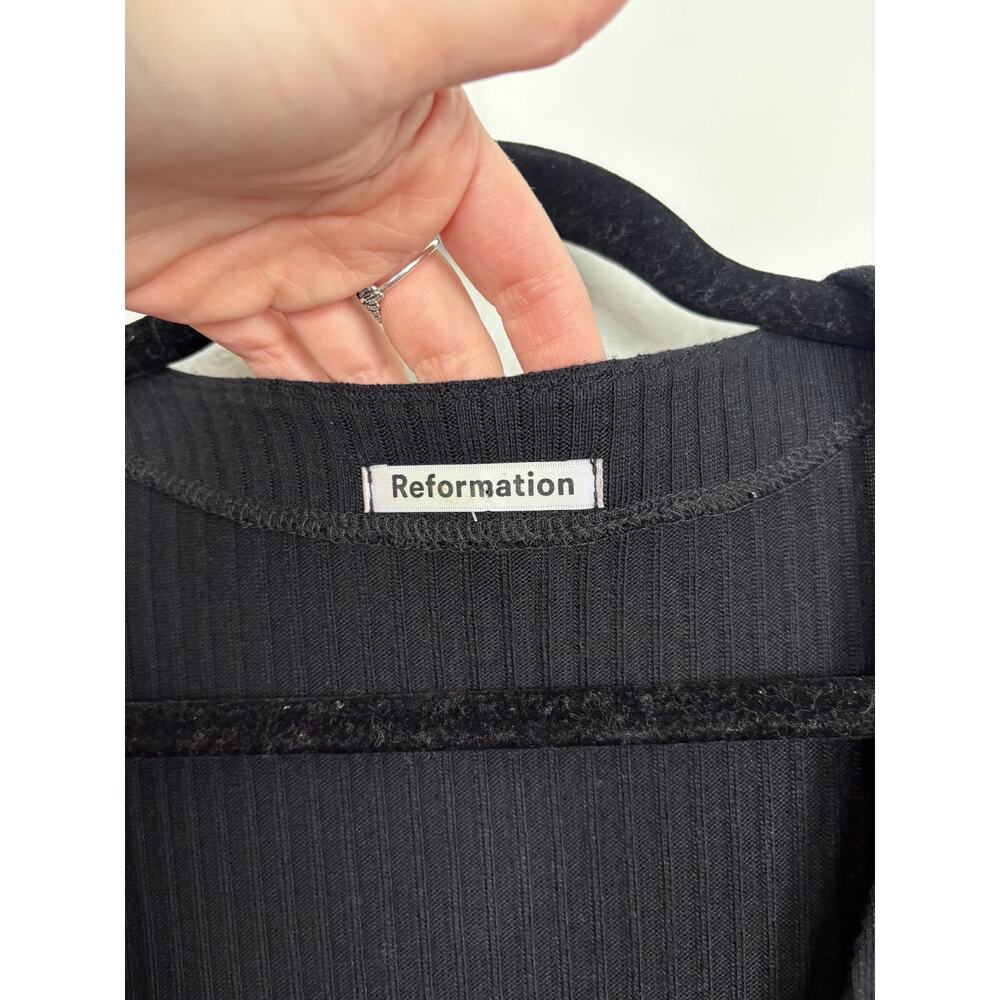 Reformation Einkorn Clasp Front Ribbed Puff Sleeve Tencel Blend Blouse Medium - Picture 6 of 7